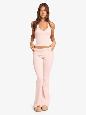 Crop Shop Boutique Blush Jersey Pink Boot Cut Pants & Halter Top Set NWT
